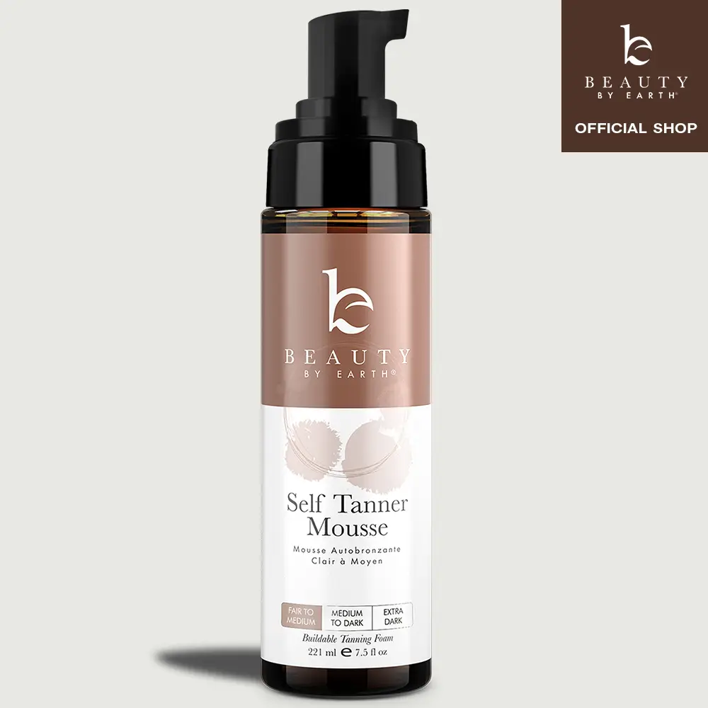 [BEAUTY BY EARTH] Self Tanner Body Mousse - Golden Natural Bronzed Sunless Safe Tanning Glow Made in USA with Aloe Vera & Witch Hazel for Effortless R