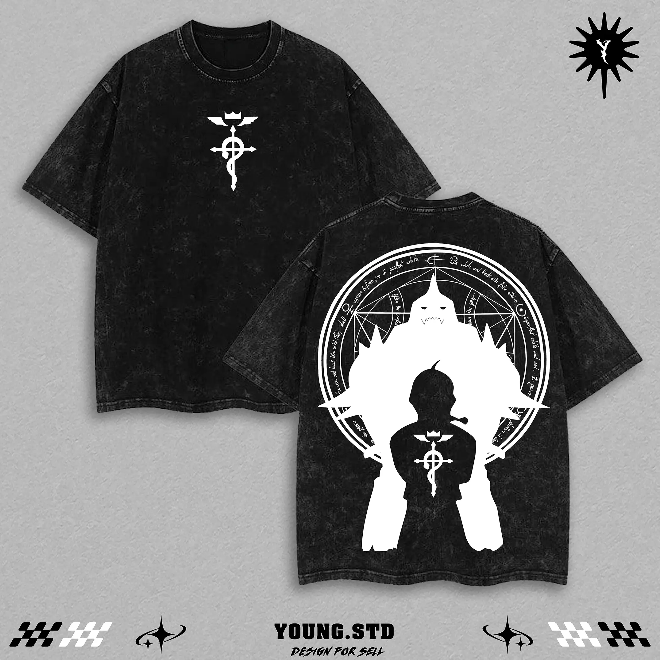Elric Brothers Fullmetal Alchemist Tee | Silhouette Transmutation Circle Oversized Shirt | Deep Anime Lore Graphic Top | Brotherhood Inspired Streetwear | Retro Manga Tee Gift for Him | Unisex Philosopher’s Vibe Aesthetic