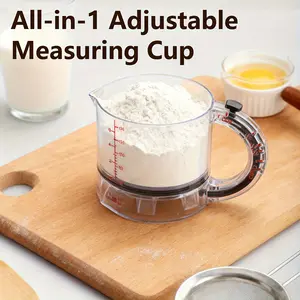 4in 1 Measuring Cup, Push Cup Plastic Measuring Cups with Adjustable Base, Measure Cups for Home/Kitchen Sticky Stuff, Easy Read for Liquid/Dry Ingredients, Easy to Clean - 250ml