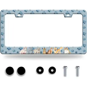 Personalise  License Plate Frame Pet Paw Prints License Plate Frames  Universal Stainless Steel Accessories  Decor with 2 Holes and Screws Fits Standard   Size 12.2 X 6 Inches