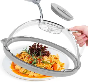 "LIMITED STOCK" Microwave Splatter Cover,Clear Microwave Cover with Water Steamer,Adjustable Vented Splatter Guard with Bottom Plate,10" Plate Covers,Kitchen Essentials & Gadgets and Accessories-gray