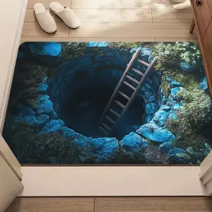 Realistic 2D Ocean Cave Carpet Mat Turquoise Water Rug Stone Well Spiral Staircase Illusion Home Decoration Floor Mats Rugs