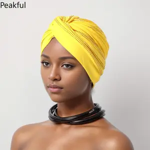Elegant Rhinestone Knotted Turban Headwrap, Popular Sparkly Pre-Tied Head Scarf, African Style Embellished Turban, soft elastic fit & eye-catching crystal accents, great for bad hair days, cultural events and everyday glam styling
