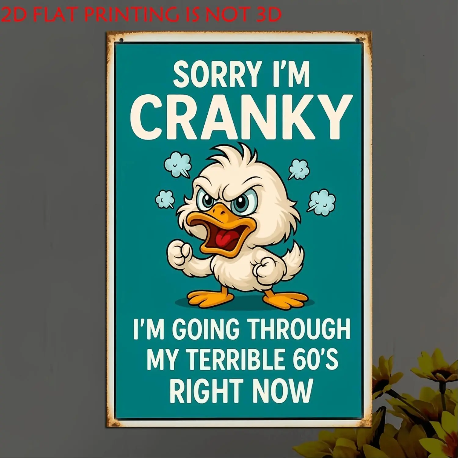 1pc PVC-Infused Humor Duck Animal Wooden Wall Decor Sign & Plaque, 2D Flat Crossing Angry Duck Pattern with "Sorry, I'm Angry Right Now, Going Through a Tough 60-Year-Old Phase" Quote, Outdoor Courtyard Decor, Ideal Holiday Gift for Nursing Colleagues