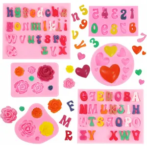 Letter Silicone Mold Alphabet Number Molds Rose Heart Shape Cake Mould for Gummy Baking Candy Making Chocolate Moulds Sugar for DIY Crafts Candy Desserts Cupcake Decoration