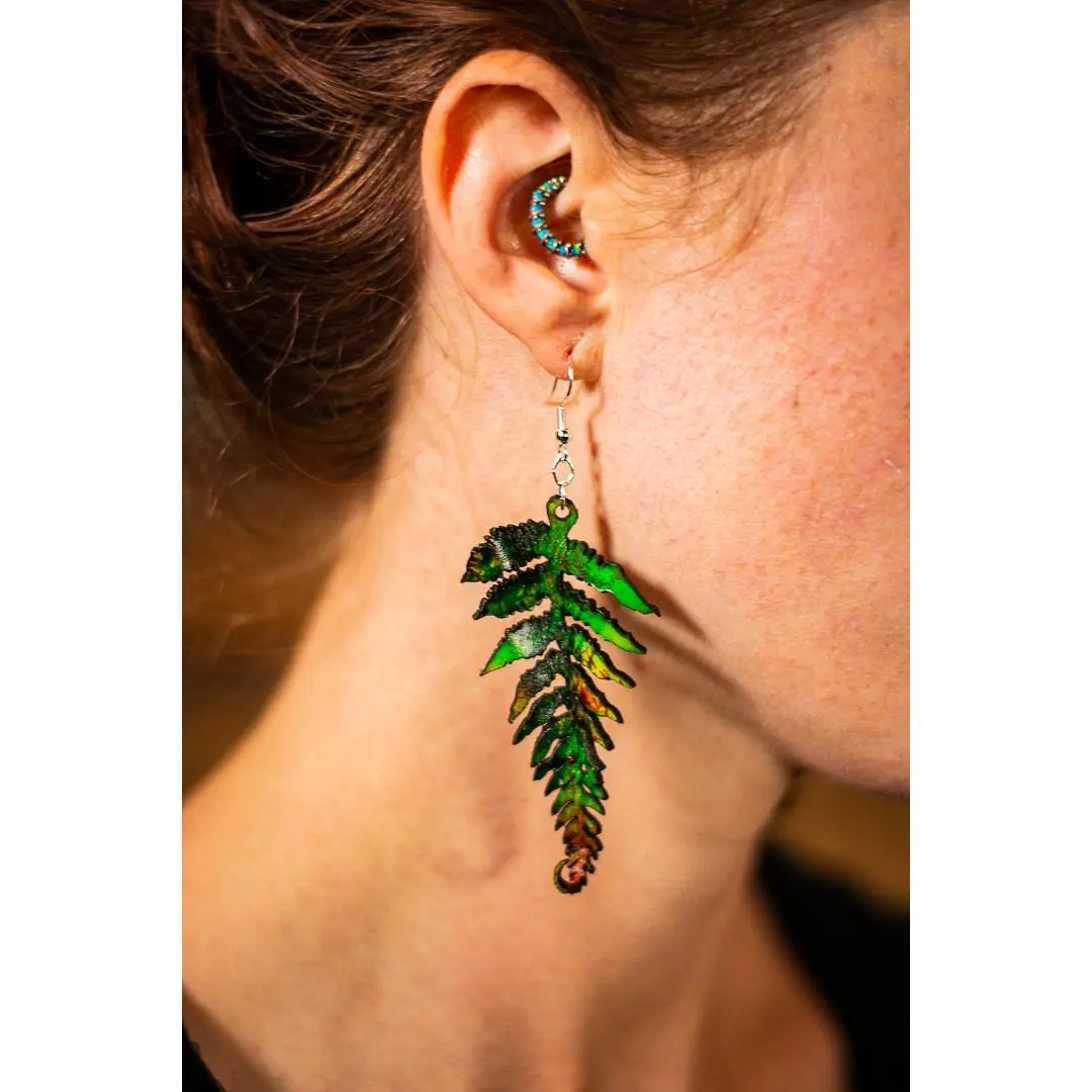 Handcrafted 3D Realistic Fern Leaf Leather Earrings
