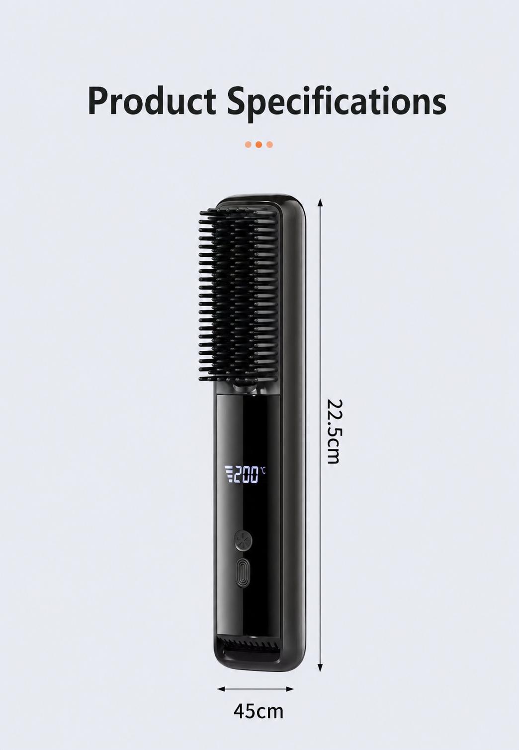 Lightweight Hair Straightener Brush with MCH Rapid Heating, 3 Temp Levels & Cool Air Styling, Fast Charging Travel Ready Hair Tools with Digital Display, Adjustable, Cordless, Anti-Frizz, Dual Voltage, Smooth, Straightening Curly Hair