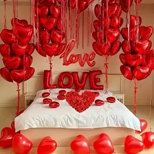 Romantic Valentine's Day Balloon Decoration Set, 500 Rose Petals, 20 Heart Foil Balloons, Love Letter Balloon, Perfect for Celebrations, Heart Shaped Balloons