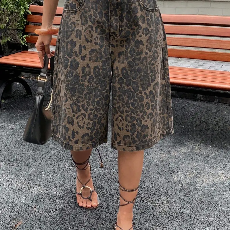 Trendy Women's Summer Plus Size Bermuda Denim Shorts, Pear-Shaped Slimming Wide Leg, Fashionable Bottoms, Button Shorts