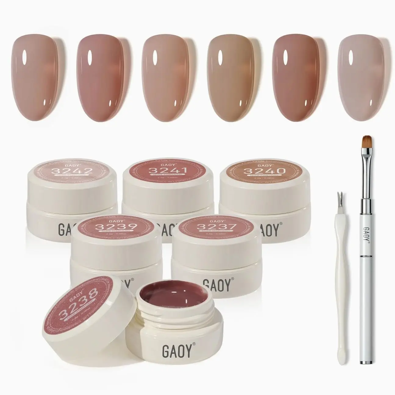 GAOY Natural Jelly Gel Nail Polish Set, 6 Colors Sheer Pink UV Gel Polish, for Salon Manicure & Nail Art DIY at Home, Nude Symphony