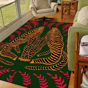Vintage Tiger Pattern Rug, 1 Count Non-slip Washable Soft Floor Mat, Decorative Carpet for Home Living Room Bedroom, House Accessories, Home Decor Rugs, Machine Washable Rugs, Vintage Printed Rug