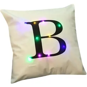 B Letters LED Night Light Cushion Cover - White Pillow Case for Chair/Sofa - Creative Home Decor - Model J001 - 45x45cm