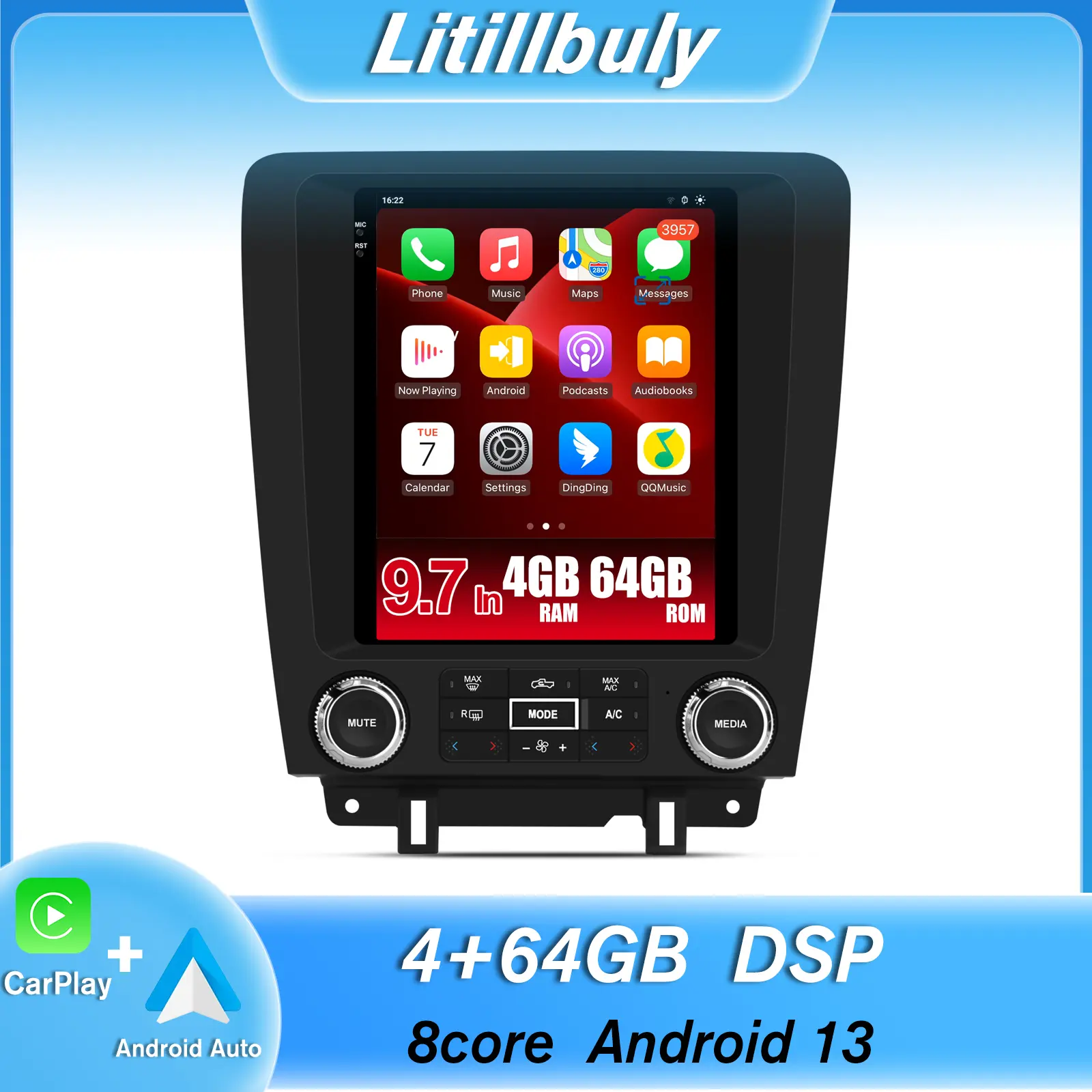 Car Stereo for Ford Mustang 2010-2014 touch screen has Android Auto Wireless Carplay, Bluetooth WIFI supports GPS Navigation
