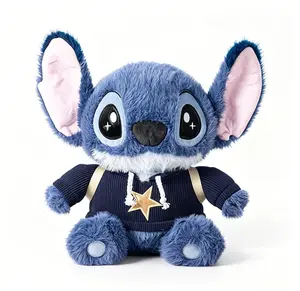 Disney Lilo & Stitch Experiment 626 Sitting Plush Toy, Soft Blue Stuffed Animal in Overalls, Official MINISO Collectible Plushie Gift for Kids Fans Birthday Christmas