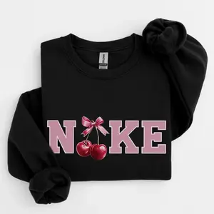 Women's Pink Cherry Bow Graphic Sweatshirt/Hoodie/T-Shirt Gift Unisex, for Men Women – Vintage Cotton Pullover, Stylish Classic Fit, High-Quality Print, Ideal Birthday Gift. Womenswear Apparel