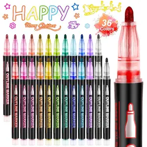 8/12/24/36/48 Colors Double Line Outline Art Pen Marker Pen Diy Graffiti Outline Marker Pen Highlighter Scrapbook Diary Poster Card, Coloring Supplies
