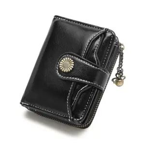 CYX Women's Fashionable Solid Color Short Wallet, Casual Versatile Zipper Card Holder, RFID Blocking Wallet with 2 ID Windows for Daily Use, Durable Fashion Wallet