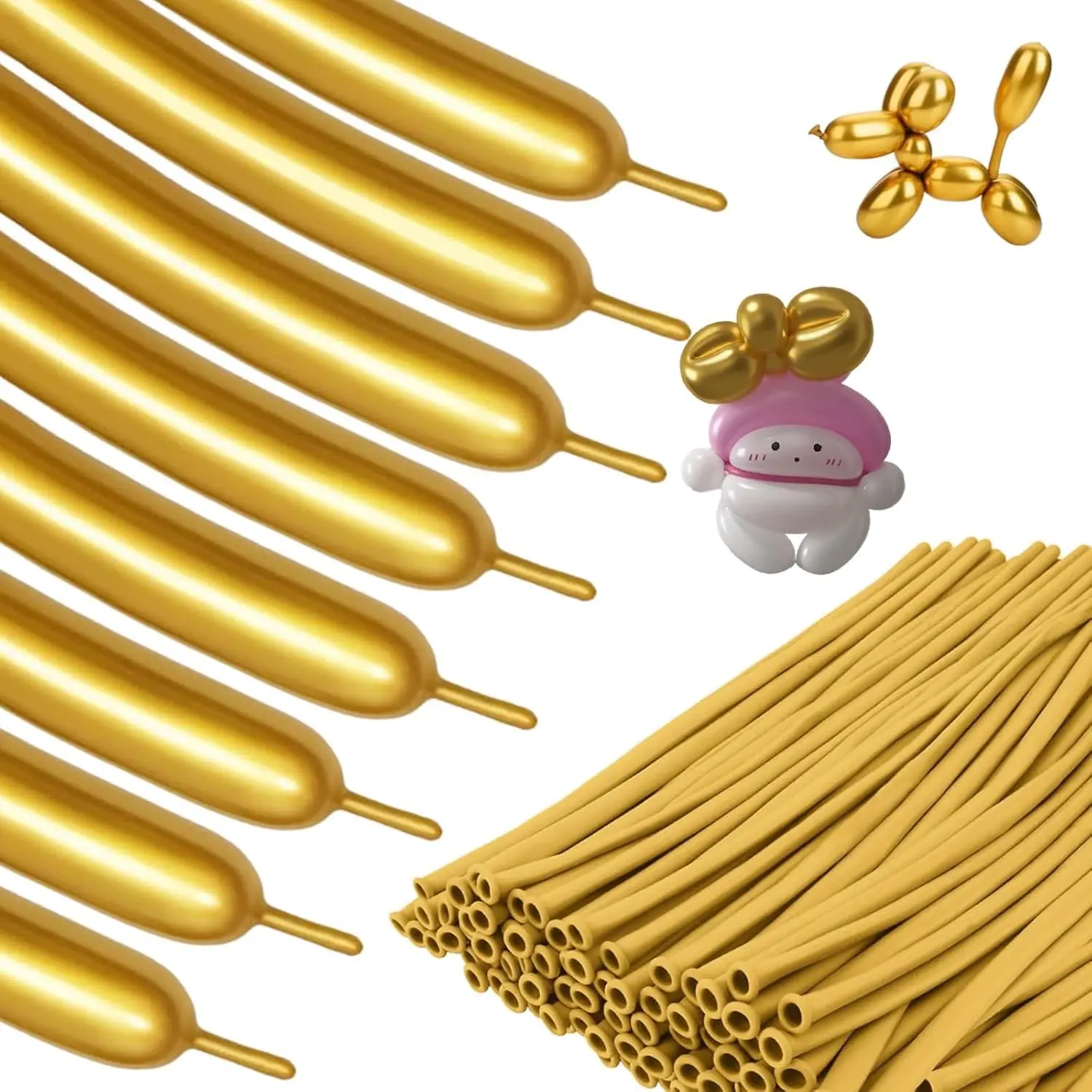50Pcs Metallic Gold 260 Balloons, Thickening Long Balloons For Tying Balloon Arch, Animals Balloon, Twisting Skinny Latex Balloons For Birthday Party Wedding Modeling Garland Decoration, Gold Color