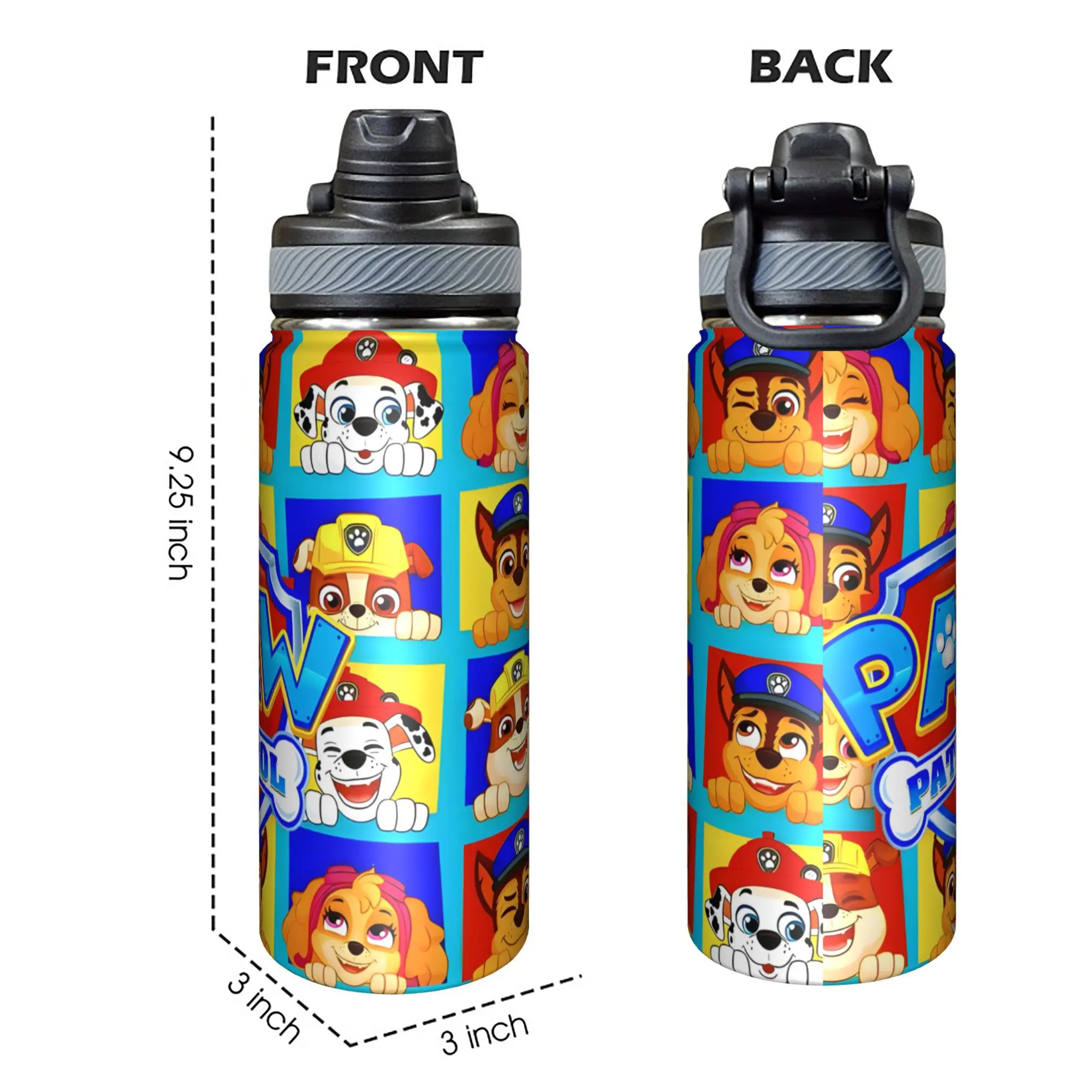 Paw Patrol 18oz Stainless Steel Portable Flask Tumbler with Lockable Lid, 9.25in Tall, 3in Diameter - Ideal for Travel, Daily Use, Gift for Family, Flasks