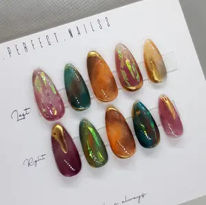 Press on nails short - Stained Glass Window False nails  - Press on nails trendy - Short press on nails
