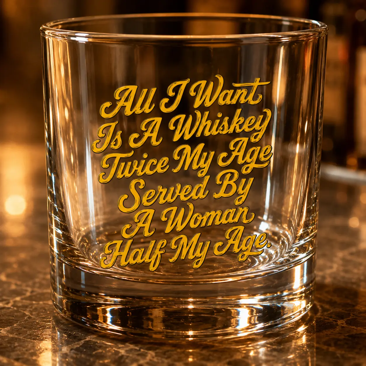 All I Want Is A Whiskey Twice My Age Custom Printed Whiskey Glass, Personalized Pint Glass, Stemless Wine Glass, Funny Drinking Glass, Custom Name Glass, Personalized Gift Glass, Beer Glass, Wine Tumbler, Graphic Printed Glass Cup