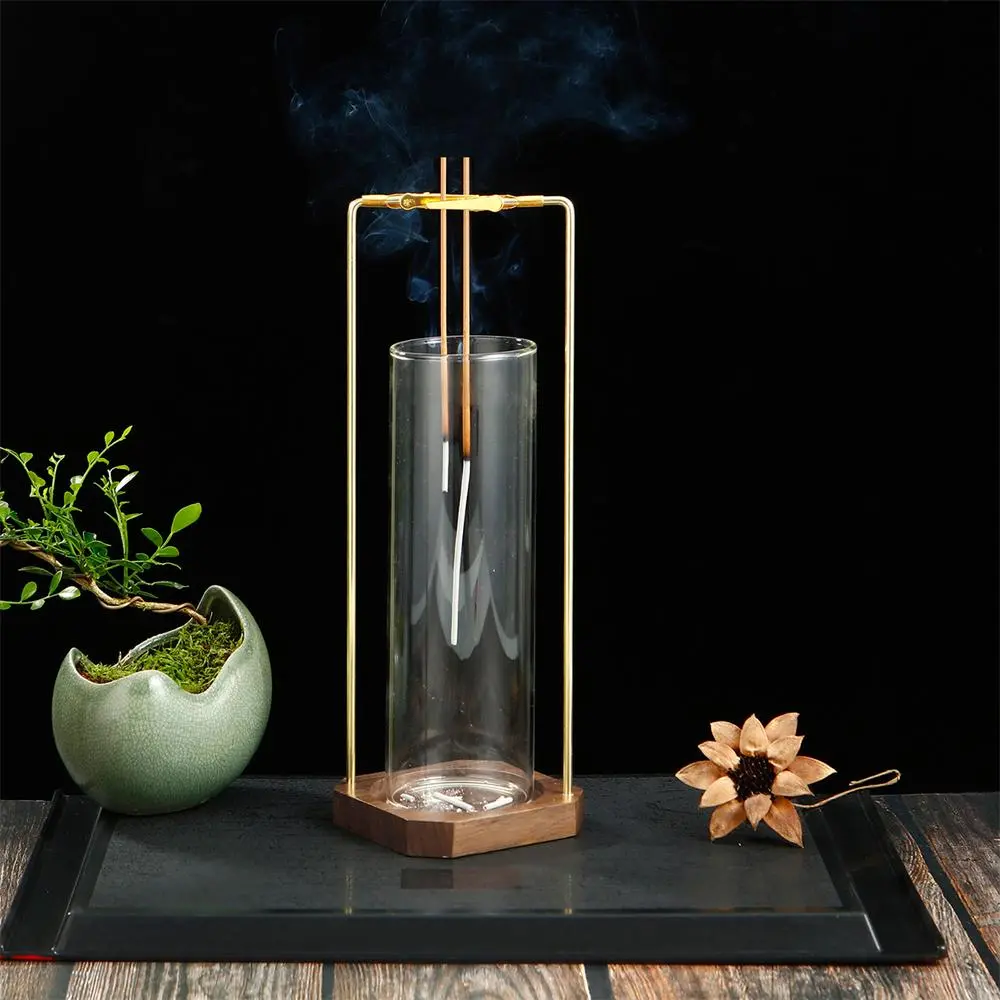 Incense Burner Set, 1 Count Double Stream Incense Burner with Glass Ash Catcher, Desktop Decorative Ornament for Home Office Meditation Yoga, Scented, Aromatherapy Home Fragrances, Woody Aroma, Incense Holders