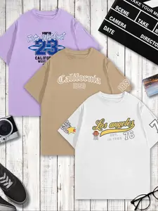 Men's Letter & Number Print Drop Shoulder Tee, Loose Casual Short Sleeve Round Neck Graphic T-Shirt for Summer, Men's Top for Daily Wear