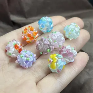 10 mm handmade Luli crystal 3D flower bead spheres, available in 9 styles; DIY bracelet, necklace, and earring accessory components crafted from translucent Luli crystal for easy adaptation to various jewelry styles.
