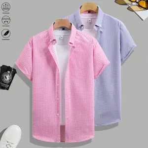 Men’s lightweight, breathable plaid short-sleeve shirt set (2 pieces). Classic collar, casual button closure. Suitable for outdoor and leisure wear. Plaid pattern. Summer casual wear | Classic Collar Shirt