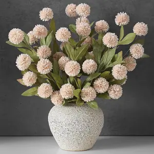 6/12Pcs Faux Silk Pompon Mum Artificial Flowers for Vase -27", Bulk Fake Chrysanth Branches with Stems for DIY Bouquet Centerpieces Wedding Fillers Arrangements Shower Decorations (Beige)