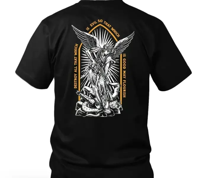 Winged Angel Vintage Dark Art Scripture Quote Back Print Graphic Short Sleeve T-Shirt, Unisex Faith Retro Casual Tops, 100% Pure Cotton Printed Craft Summervibes Tee, Soft Breathable Loose Fit daily outfits