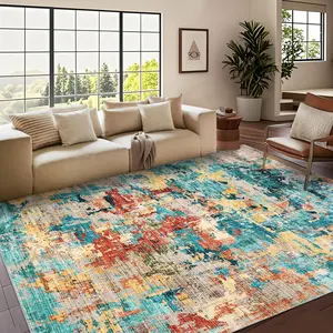 6x9 Washable Area Rug, Soft Colorful Modern Abstract Rug for Bedroom, Living Room, Dining Room & Office, Low Pile Non-Slip Boho Design (Blue Colorful)