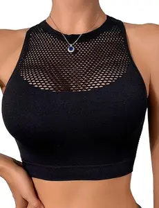 NOLRAHIUR Women's Sexy Fishnet Bralette - Seamless Mesh Racerback Athletic Camisole, Y2k Summer Blouse, Sports Shirt, Womenswear Top, Blouses, Shirts