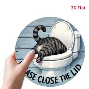Funny "Please Close the Lid" Bathroom Sign – Cute Toilet Etiquette Reminder Metal Wall Decor, 7.87x7.87 Inch, Home Restroom Humor Plaque