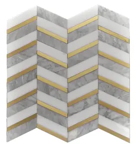Rome Chevron Golden Grey Marble and Copper Backsplash Mosaic Floor & Wall Tile (12x12 inch) DP5925