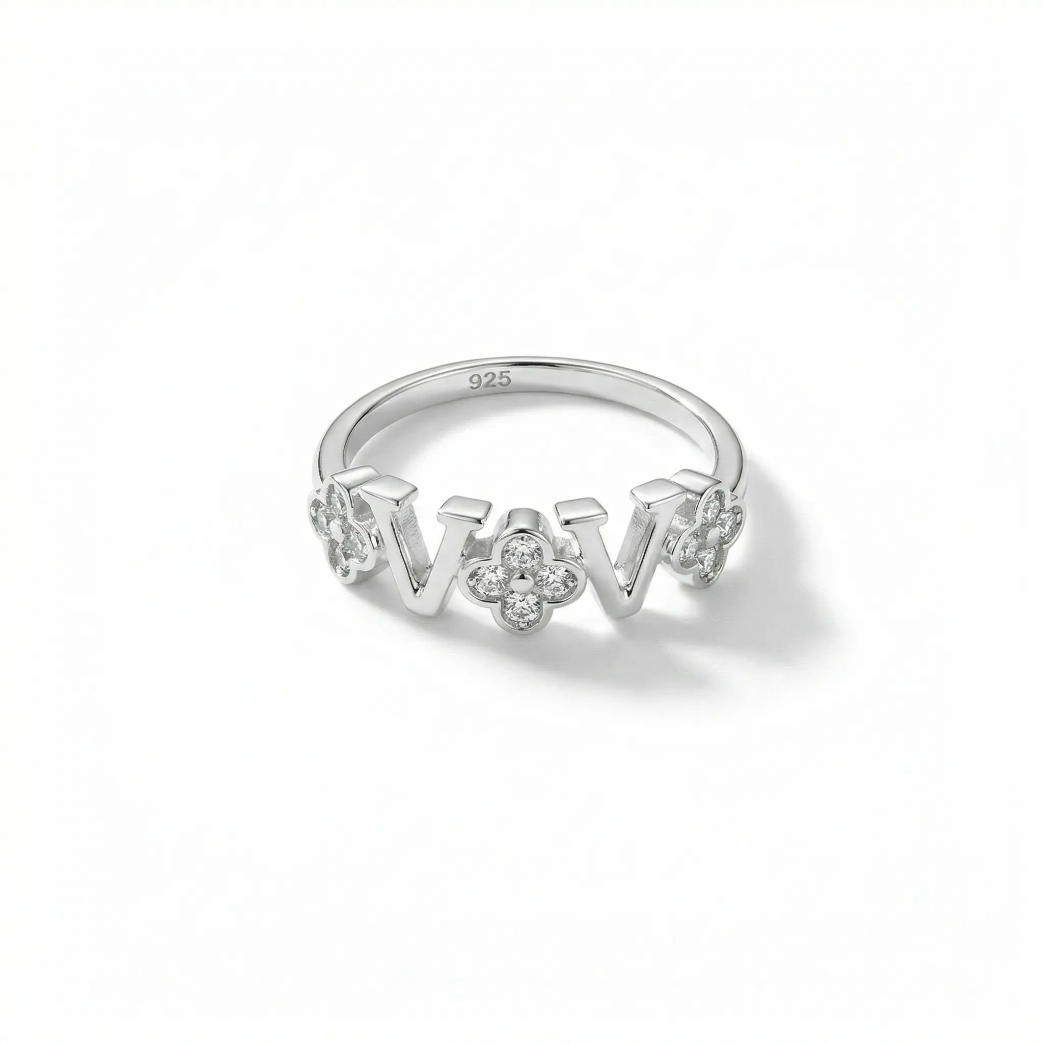 renza [AB089] Real Silver Clover V-Design Vintage Ring, Elegant Everyday Ring for Female Adults, Vintage Rings