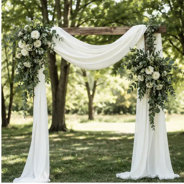 Ivory Wedding Arch Draping Fabric Backdrop, 28.7\" x 20FT Sheer Chiffon Drapes for Wedding Ceremony, Bridal Shower, Birthday Party & Event Decoration