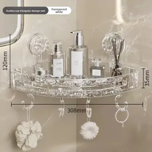 Corner Suction Cup Storage Rack Triangle Shelf Bathroom Toilet Vanity Organizer No Drill Wall Mounted Shelving Kitchen Corner Shower Caddy Waterproof Shelves for Bathroom Washroom