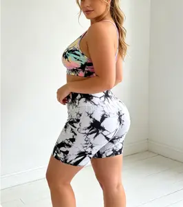 Women's High Waisted Seamless Tie Dye Sports Shorts 3-Piece Set One Size Breathable Elastic Yoga Pants for Workout & Daily Wear 88% Polyester 12% Spandex Womenswear Bottoms