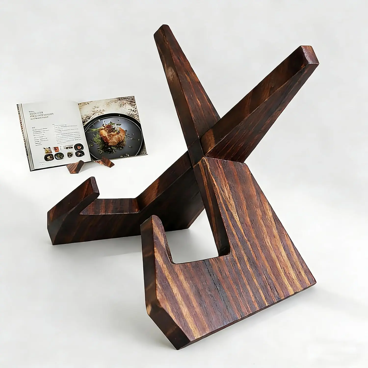 Wooden Cookbook Stand, Foldable Recipe & Tablet Holder | Farmhouse Adjustable Sturdy Cookbook Stand for Kitchen Counter, Holds Recipe Books & Tablets at a Comfortable Viewing Angle
