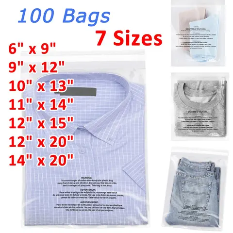SJPACK 100-Count Food Grade Multi-Size Poly Mailers - Self-Seal FBA Polyethylene Bags, Non-Toxic, Flexible, Durable, Tear-Resistant Merchandise Packaging with Suffocation Warning (6"x9", 10"x13", 11"x14", 12"x15", 12"x20" & More Options), 12" X 20"
