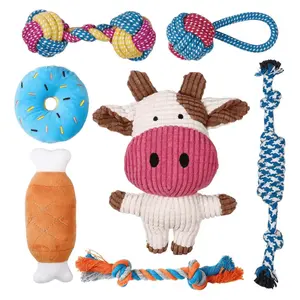 7 Pack Small Dog Toys Set Puppy Teething Chew Rope & Squeaky Toys
