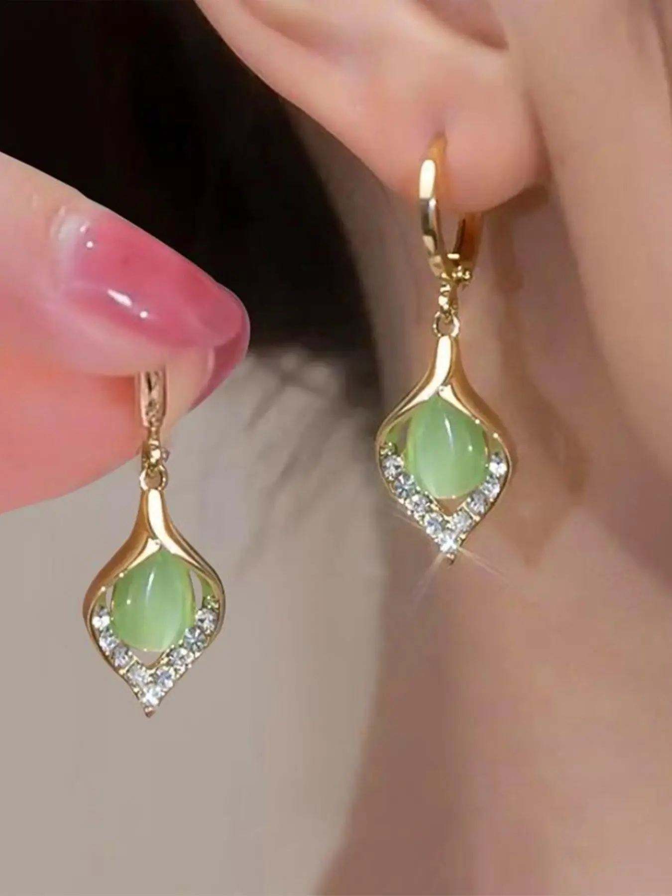 1 Pair Rhinestone Decorated Artificial Gemstone Earrings for Women, Matching Jewelry for Gift, Fashion Accessory