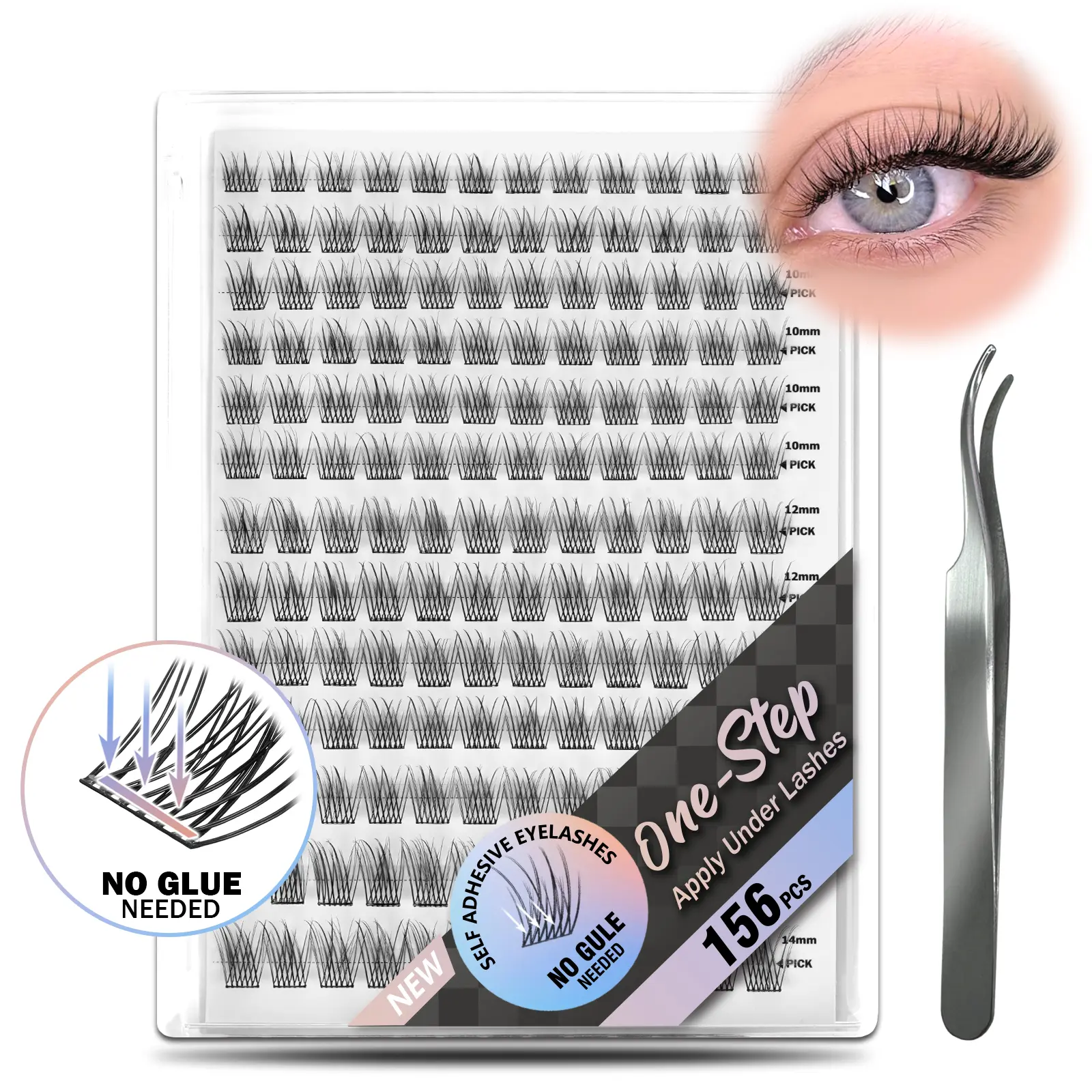 Self Adhesive Eyelashes 156 pcs No Glue Needed Apply Under Lashes Easy Application Makeup