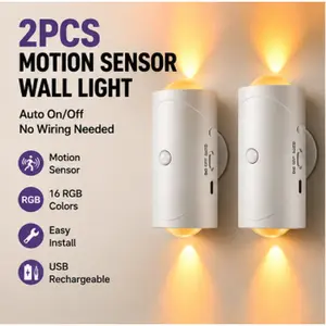 USB rechargeable LED night light with motion sensor, smart dimmable RGB wall lamp, magnetic stick-on step light for bedroom, hallway, entryway, Valentine’s Day and Christmas holiday decor