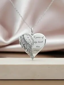 Women's Street Style Heart Charm Pendant Necklace, Trendy Wing Design Y2k Pendant Necklace, Chic Vintage All-match Inspirational Jewelry As Gift for Women and Girls, Love Gifts for Wife, Personalized Statement Necklace, Charms Necklace