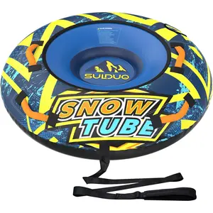 47'' Heavy Duty Snow Tube with Premium Canvas Cover and 4 Foam Filled Handles, Inflatable Snow for Kids and Adult, Thickened Hard Bottom Snow Tubes for Winter Outdoor Funding