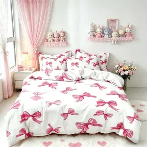 3-Piece Bedroom Set with Bow Print Duvet Cover and Pillowcases, cute, soft and breathable, suitable for bedrooms, hotels and dormitories.
