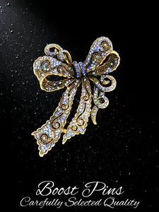 Vintage Blue Crystal Bow Brooch, Gold Plated Rhinestone Lapel Pin for Women, Elegant Bowknot Jewelry for Suit Coat Scarf, Wedding Party Gift