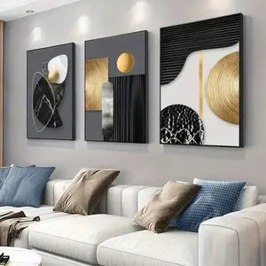 3-Piece Abstract Geometric Marble Design Canvas Posters, Wooden Frame Wall Art Decor for Living Room & Bedroom, Gift Idea for Friends, Art Wall Decoration